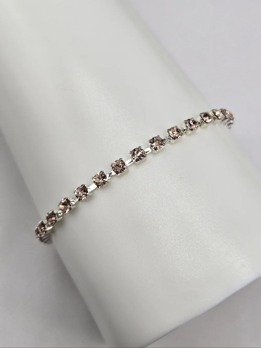 Swarovski Crystal Elements Silver Tennis Bracelet Champagne 7.5 inch Prom Bridal